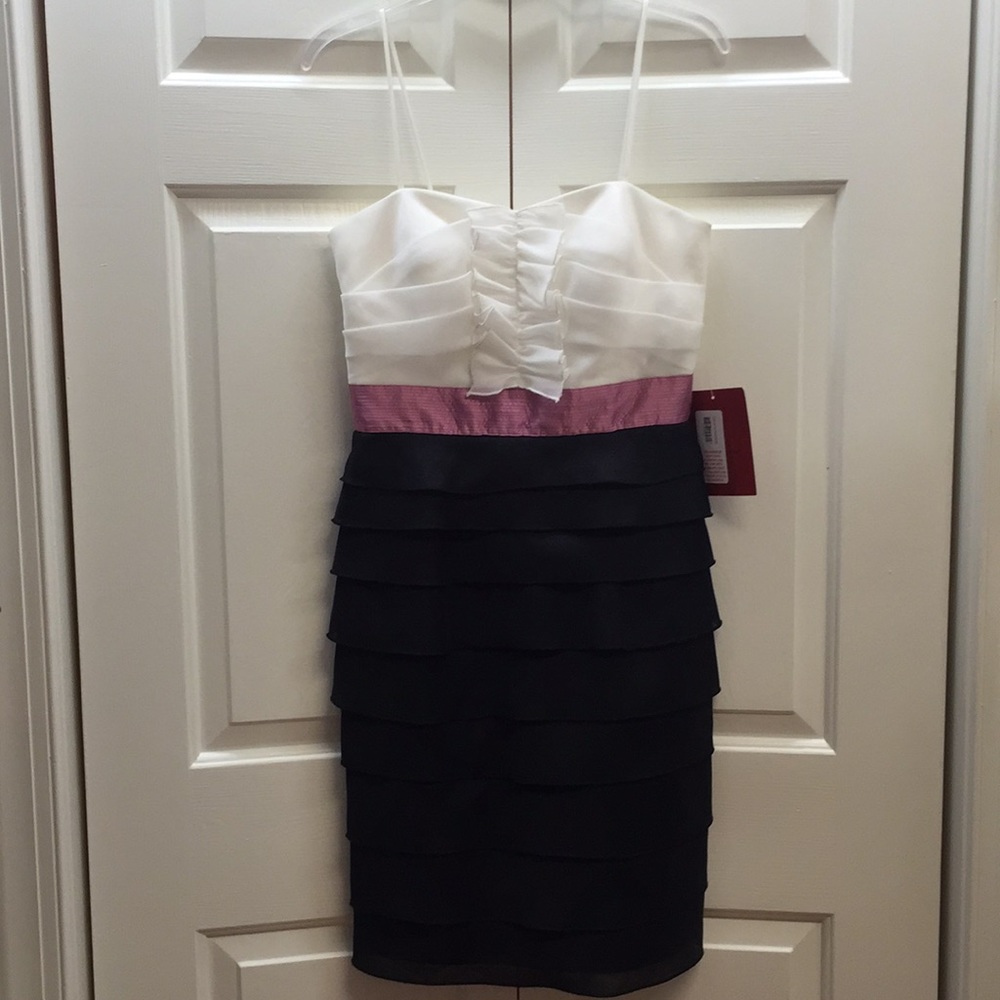 NWT black and white cocktail dress w/ pink sash